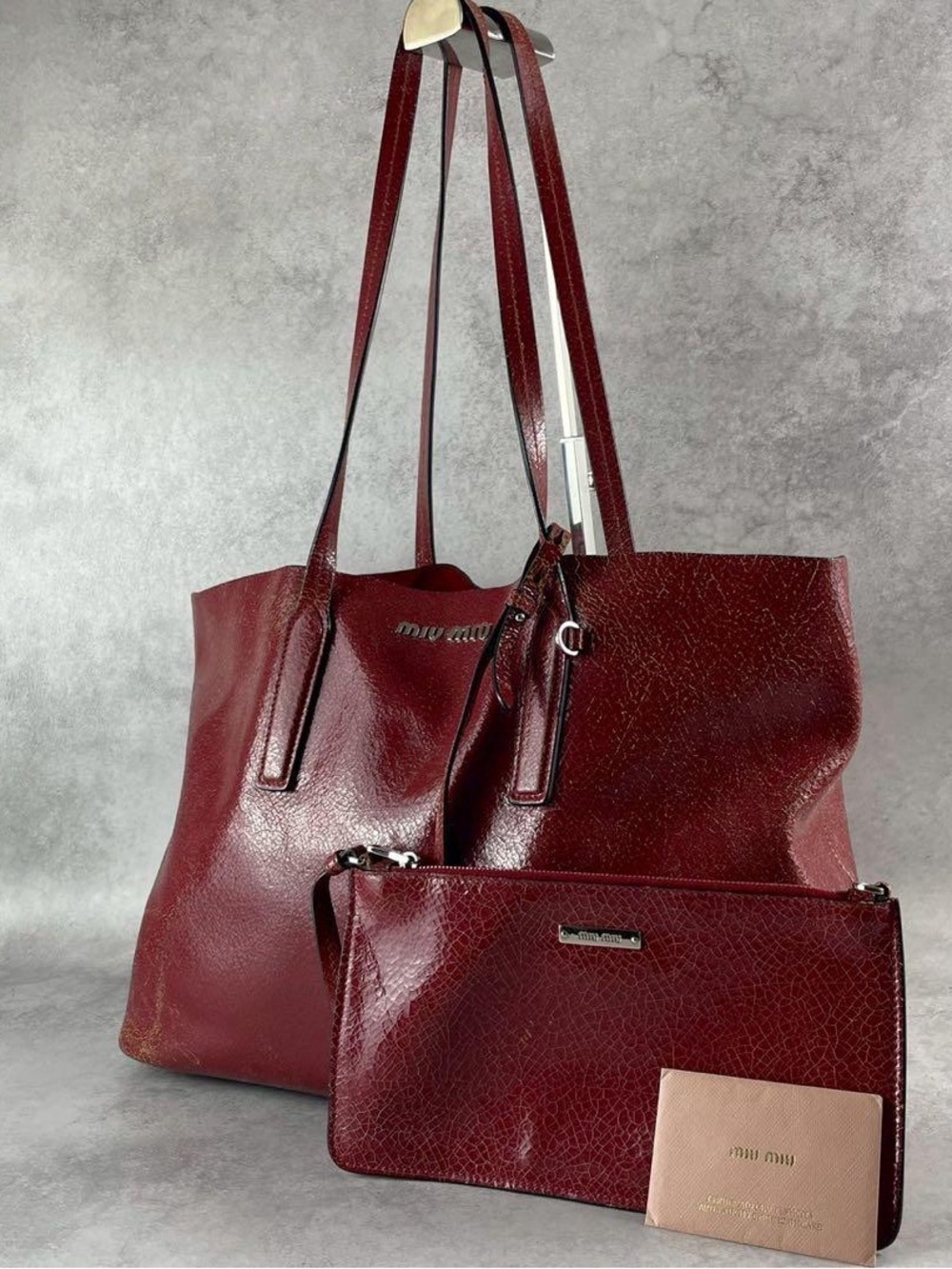 MIUMIU cracked leather tote bag archive